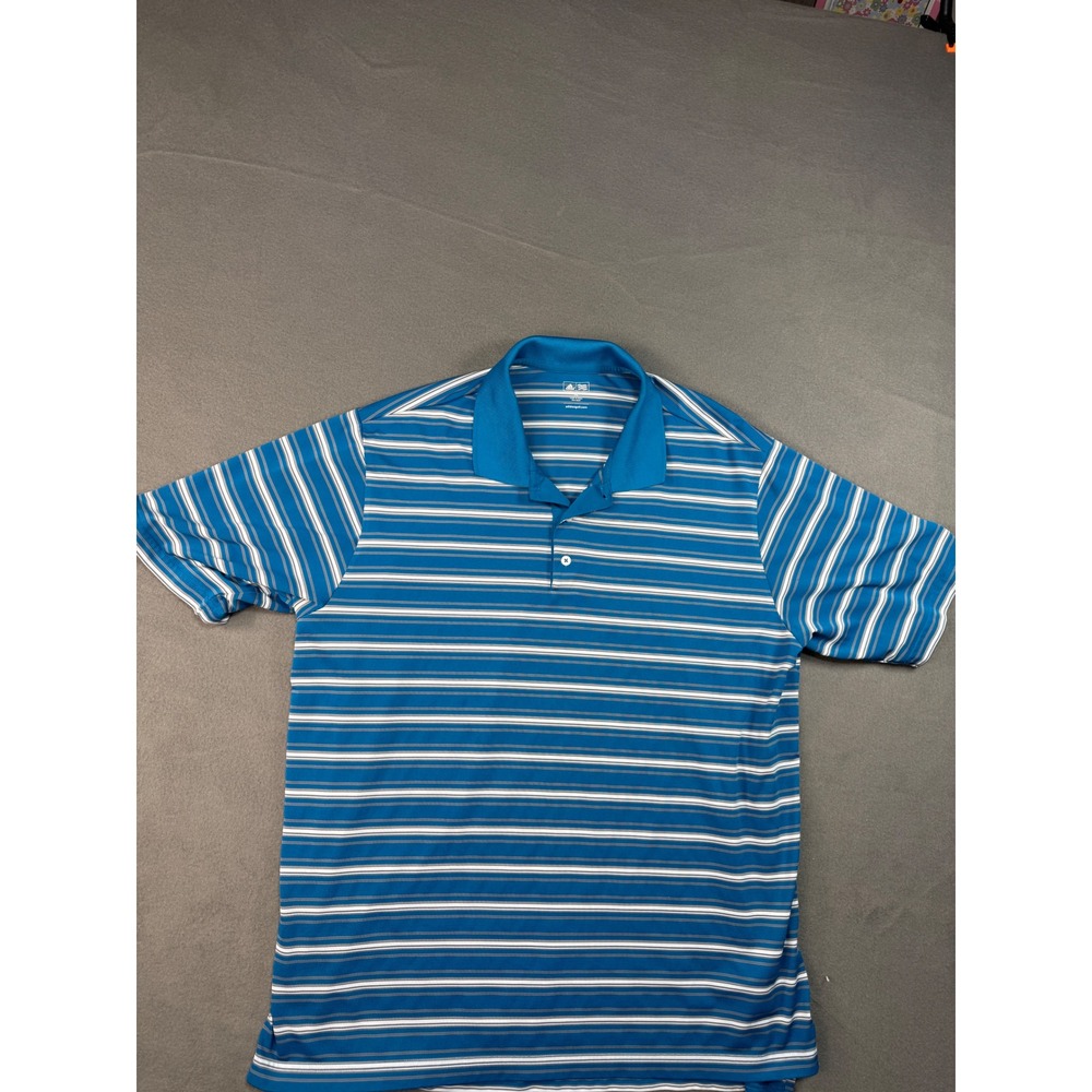 Adidas Golf Polo Shirt Mens XL Blue Striped Climalite Short Sleeve Athletic Top